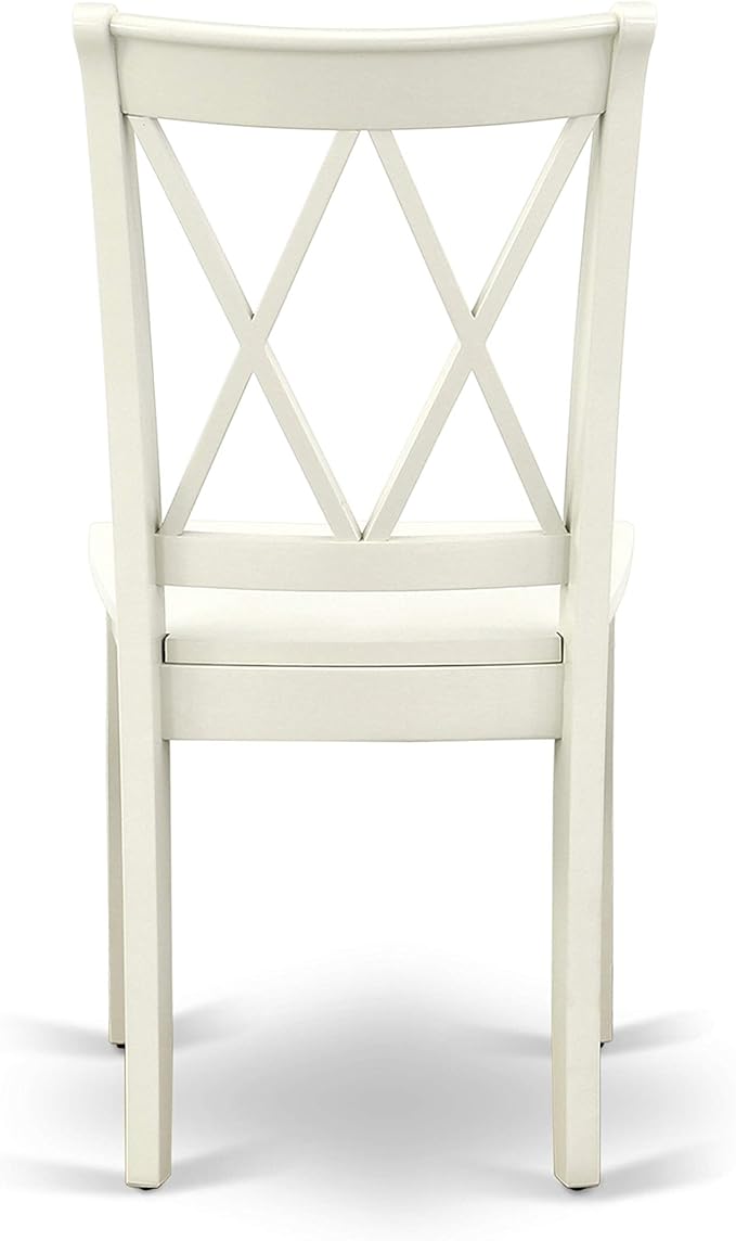 East West Furniture HBCL5-LWH-W 5 Piece Dining Set Includes a Round Dining Room Table with Pedestal and 4 Kitchen Chairs, 42x42 Inch, Linen White