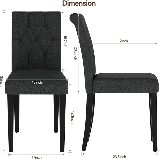 Upholstered Dining Chairs Set of 4, Button Tufted Parsons Dining Chair with Solid Wood Legs, Modern Fabric Side Chair for Dining Room/Kitchen/Restaurant/Hotel- Black