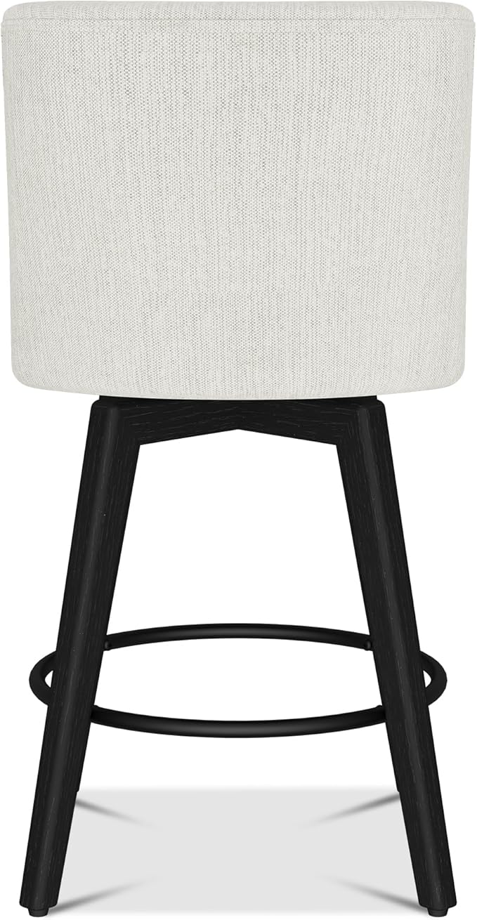 Counter Height Bar Stools Set of 3, Modern Swivel Barstools with Back and Wood Legs, Linen Fabric Upholstered Bar Chairs, 26" H Kitchen Counter Stools, Kitchen Island Home Bar, Ivory