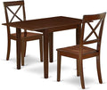 East West Furniture NDBO3-MAH-W 3 Piece Dining Set Contains a Rectangle Dining Room Table with Dropleaf and 2 Wood Seat Chairs, 30x48 Inch, Mahogany