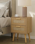 Masupu Rattan Night Stand,Modern nightstand Boho Bedside Table with 2 Drawer,Small End Side Table for Bedroom,Living Room,Office,Natural