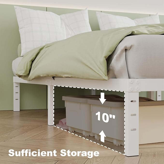 12 Inch White Full Size Bed Frame, Heavy Duty Bed Frame Full Size Mattress Foundation, No Box Spring Needed, Easy Assembly, Noise-Free
