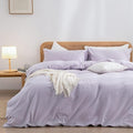 BESTOUCH Duvet Cover Set 100% Washed Cotton Linen Feel Super Soft Comfortable Chic Lightweight 3 PCs Home Bedding Set Solid Taro Purple Super King Plus