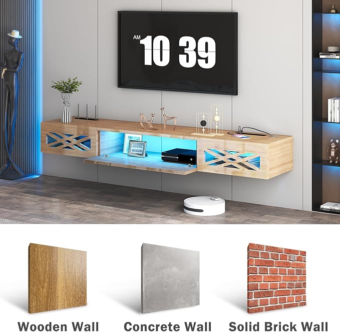 Floating TV Stand, 71" Floating Entertainment Center Wall Mounted,Floating Wall Mounted TV Shelf Modern High Gloss tv Cabinet Media Console with Storage