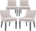 COLAMY Modern Dining Chairs Set of 4, Upholstered Corduroy Accent Side Leisure Chairs with Mid Back and Wood Legs for Living Room/Dining Room-Beige