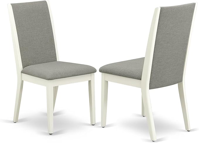 East West Furniture MZLA5-LWH-06 5 Piece Dining Table Set for 4 Includes a Rectangle Kitchen Table with Dropleaf and 4 Shitake Linen Fabric Parson Dining Chairs, 36x54 Inch, Linen White