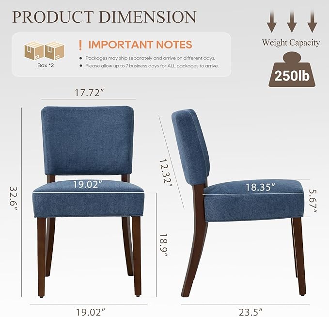 COLAMY Mid Century Modern Dining Chairs Set of 4, Upholstered Kitchen Chairs with Back, Farmhouse Fabric Side Dining Room Chairs with Wood Legs for Dining Room Kitchen Restaurant, Blue