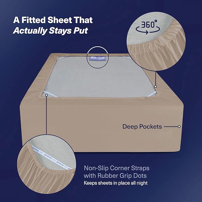 Kickoff Viscose Bamboo Sheets Full Size 4-pc 100% Organic Bamboo Viscose Bed Cooling Sheets Full Size Set Cool Bedding for hot Sleepers Sheet, Flat, Fitted, Pillowcases (Iced Latte, F)