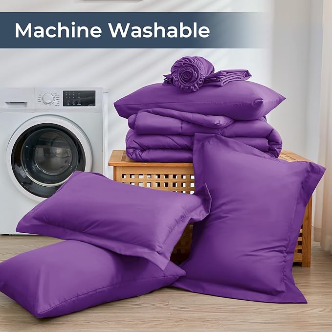 HEVUMYI Purple Cali-King Comforter Set - 7-Piece All Season Bed in a Bag Cali-King, Ultra Soft Bedding Set with Comforter, Flat Sheet, Fitted Sheet, Pillowcases, Pillow Shams