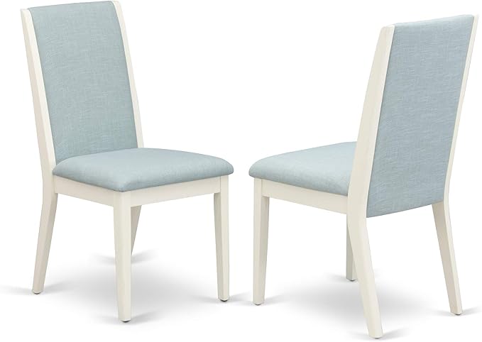 East West Furniture X097LA015-7 7 Piece Modern Dining Table Set Consist of a Rectangle Wooden Table with X-Legs and 6 Baby Blue Linen Fabric Upholstered Chairs, 40x72 Inch, Multi-Color
