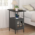 Farmhouse Narrow Side Table with Charging Station - 3-Tier End Table with USB & Outlets Compact Bedside Storage Table for Small Spaces, Multi-Functional Accent Table for Couch Corner Entryway Black