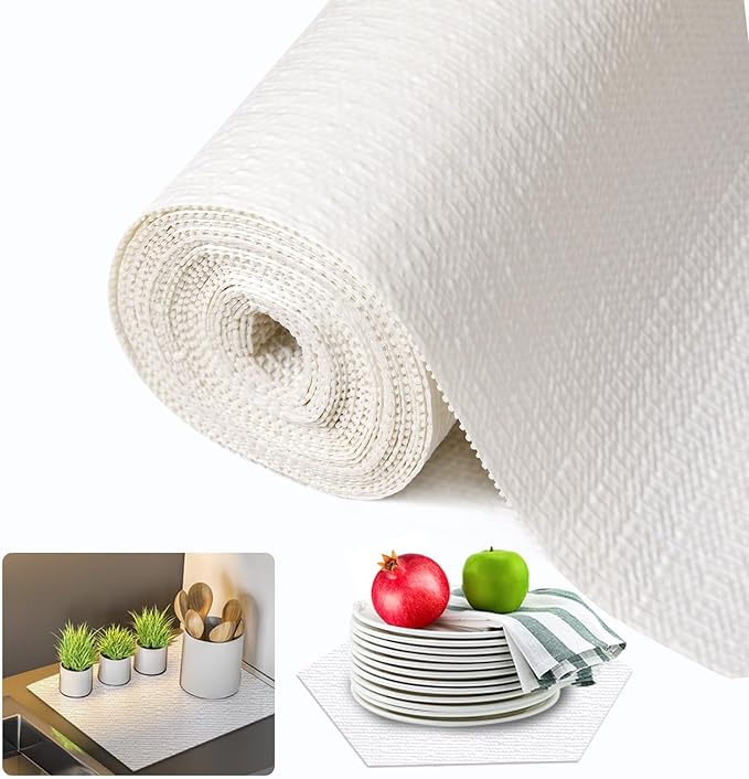 Beautysaid Shelf and Drawer Liner for Kitchen Cabinet, Non Adhesive Non Slip Shelf Paper Waterproof Washable Thickened for Dresser Pantry Shelve Bathroom Protector Liner(White,18 in x 10 FT)