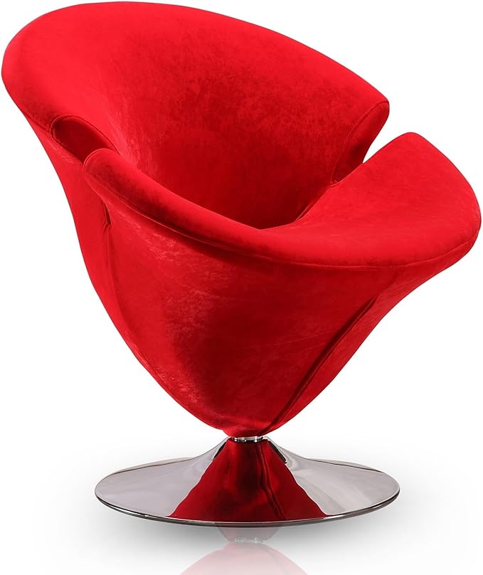 Manhattan Comfort Tulip Swivel Accent Chair Set of 2 with 360° Turn, Modern Flower Inspired Design, Soft Velvet Upholstery, Polished Chrome Base, No Assembly Required, 300 Lbs Capacity, Red