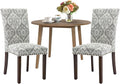 COLAMY 3-Piece Extendable Dining Table Set for 2, 36" Kitchen Round Wood Table with 2 Nailhead Dining Room Chairs,Light Brown/White&Grey Flower