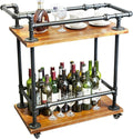 Industrial Pipe Bar Carts/Serving Carts/Kitchen Carts/Wine Rack Carts on Wheels with Shelves - Wood Rolling Carts - Wine Tea Liquor Shelves/Holder - Home Furniture