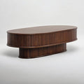 NTC Stream DOU Coffee Table, Modern Double-Layer Oval Wooden Center Table with Vertical Groove Design, Stylish Living Room Decor, Contemporary Minimalist Style, Easy Assembly - Dark Walnut