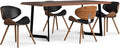 SIMPLIHOME Marana/Watkins 5-Piece Dining Set, 66 inch Wide Solid Mango Wood Table and 6 Upholstered Bentwood Chairs in Black, Mid-Century Modern Style for Dining Room with Curved Back (Set of 5)
