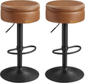 VASAGLE EKHO Collection - 360° Swivel Bar Stools Set of 2, Height Adjustable Barstools with Storage, Synthetic Leather with Stitching, Mid-Century Modern, Kitchen Bar, Easy Assembly, Caramel Brown