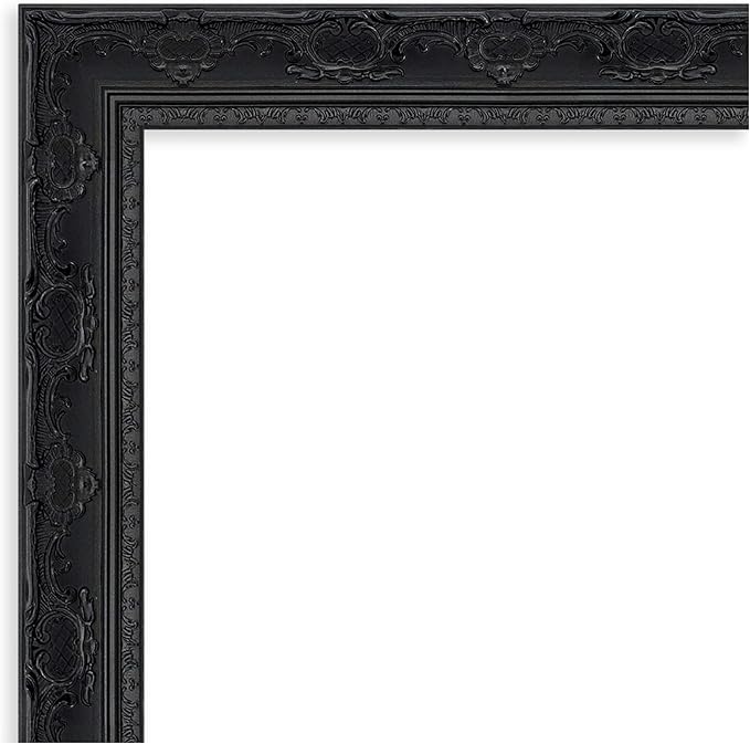 Amanti Art Bathroom Mirror for Over Sink, 29x23 Filigree Gloss Black Rectangle Vanity Mirror, Medium Traditional Frame, Hangs Horizonally and Vertically, Bathroom Wall Decor, Beveled Edge