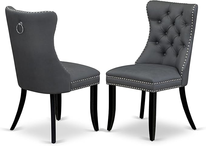 East West Furniture LGDA7-BLK-13 7 Piece Dining Set Includes a Rectangle Kitchen Table with Butterfly Leaf and 6 Polyester Fabric Upholstered Chairs, 42x84 Inch, Black