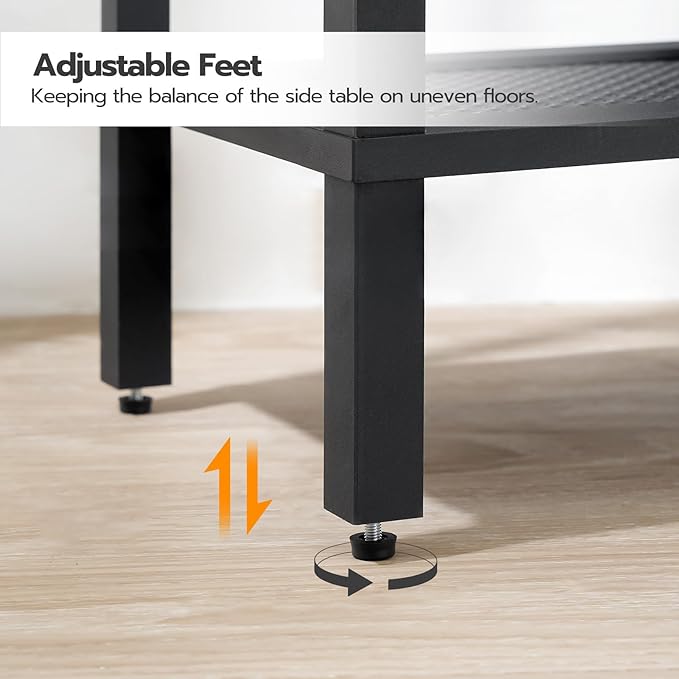 HOOBRO Side Table with Charging Station, End Table with USB Ports and Outlet, Nightstand with Storage Shelf, Faux Rattan Decoration, for Living Room, Bedroom, Rustic Brown and Black BF91UBZ01