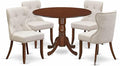East West Furniture DLSI5-MAH-35 5 Piece Kitchen Table & Chairs Set Includes a Round Dining Room Table with Dropleaf and 4 Doeskin Linen Fabric Parson Dining Chairs, 42x42 Inch, Mahogany
