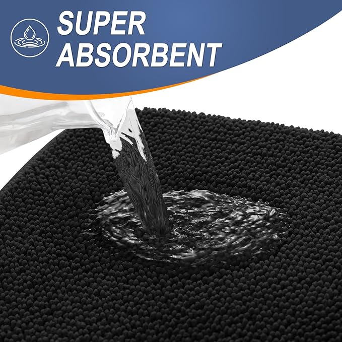 OLANLY Thick Memory Foam Bath Mat Rug 44x24, Extra Soft Absorbent Bathroom Rug, Quick Dry Bath Mats, Non-Slip, Machine Washable Carpet for Bathroom, Tub and Shower, Home Decor Accessories, Black