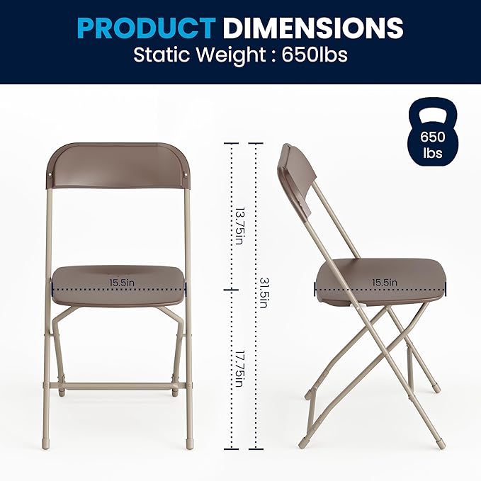 Flash Furniture Hercules Series Plastic Folding Chair - Brown - 4 Pack 650LB Weight Capacity Comfortable Event Chair-Lightweight Folding Chair