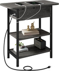 LIDYUK End Table with Charging Station, Flip Top Side Table with USB Ports and Outlets, Nightstand for Small Spaces, Bedside Tables with Storage Shelf for Living Room, Bedroom, Dark Grey