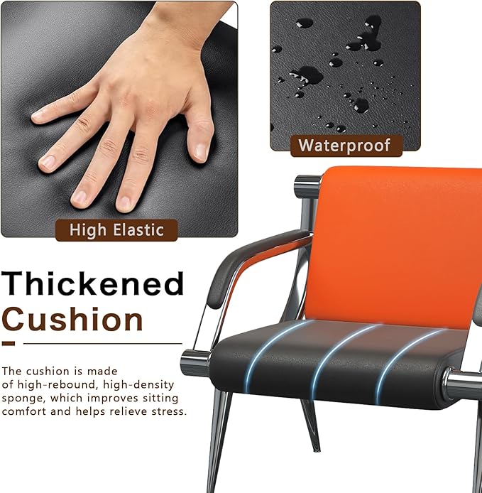 wonline 3 Seat Waiting Room Chair with Armrest PU Leather Office Furniture, Office Guest Seating Lobby Conference Reception Chairs for Airport Clinic Hospital Bank Salon Barber(Orange&Black)