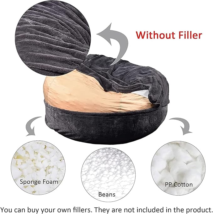 Giant Fur Bean Bag Chair Cover for Kids Adults, (No Filler) Living Room Furniture Big Round Soft Fluffy Faux Fur Beanbag Lazy Sofa Bed Cover (Snow Grey, 5FT)