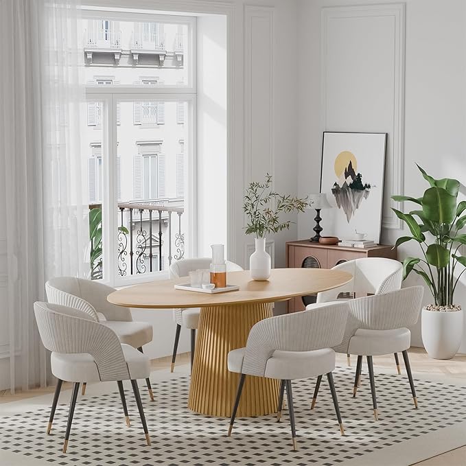 Casaphoria 67" Oval Dining Table, Modern Wood Kitchen Table with Cone Shaped Stripe Base for Living Room & Dining Room, Easy Assembly Farmhouse Furniture for 4-6, Oak