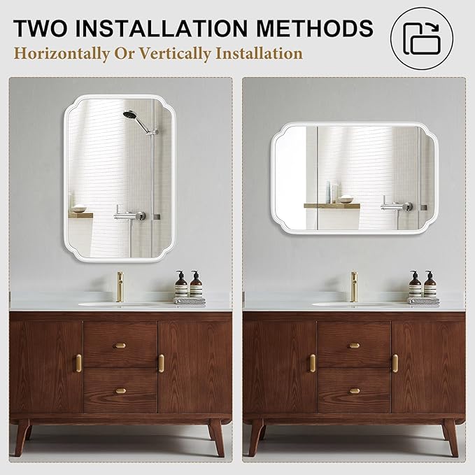 White Bathroom Mirror for Over Sink 24×36 Inch - Multi-Size Durable Iron Frame, Shatterproof Glass, Versatile for Bathroom/Bedroom/Living Room Decor (Horizontal or Vertical Mount)