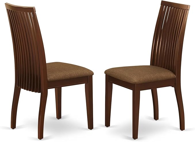 East West Furniture DMIP3-MAH-C 3 Piece Dining Set Contains a Round Dining Room Table with Dropleaf and 2 Linen Fabric Upholstered Chairs, 42x42 Inch, Mahogany