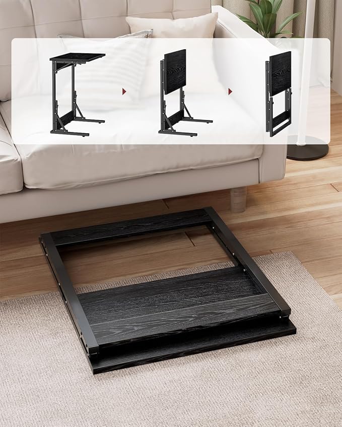 Tatub Folding TV Tray Table, 24" Wide C-Shaped End Table for Couches, Small Sofa-Side Laptop Desk with Metal Frame for Living Room, Bedroom,Black