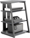 FITUEYES Design 4-Tier AV Media Stand Corner Shelf Stand Wooden Corner Shelves Component Cabinet Stereo Rack Audio Tower with Height Adjustable Wooden Shelves for/Xbox One/ps4 (Black)