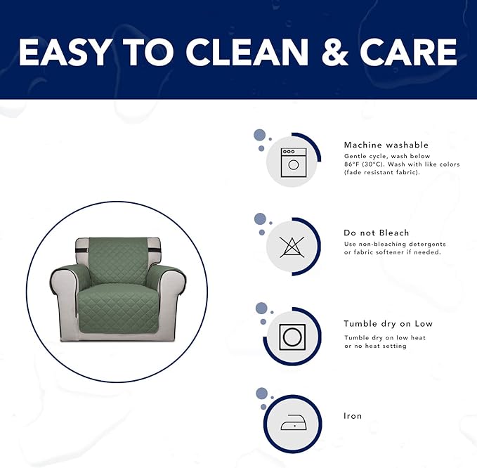 PureFit Reversible Sofa Cover Water Resistant Chair Couch Cover, Machine Washable Furniture Cover with Non-Slip Foam and Adjustable Strap for Dogs, Pets (Chair, Grayish Green/Ivory)