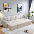 102 Inch L Shaped Sectional Couch with Pull Out Bed, 6-Seat Sleeper Sofa with Storage Ottoman, Convertible Sofa Bed for Living Room, Apartment, Off White