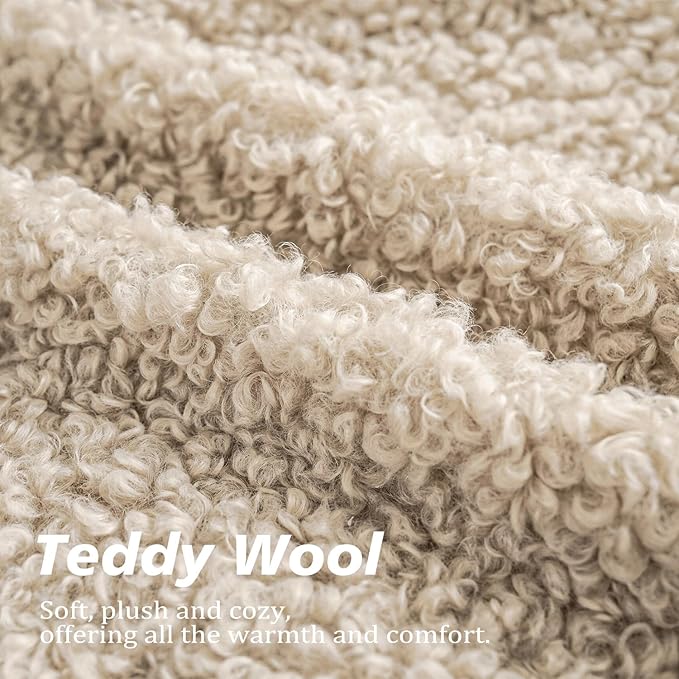 Foindtower 2 Pieces 24x24 Inch Light Khaki, 100% Polyester Throw Pillow Cover Accent Sherpa Pillow Fuzzy Soft Pillowcases Sheepskin Decorative Fleece Cushion Case for Bed Couch Living Room