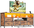 Furologee 55" LED TV Stand for Bedroom with Power Outlets, Entertainment Center with 6 Fabric Drawers for 50/55/60 inch TVs, Dresser TV Stand Long Console Media Table for Living Room, Rustic Brown