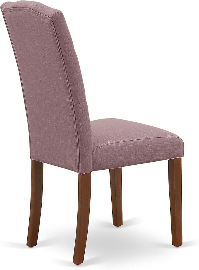 East West Furniture ESCE3-MAH-10 3 Piece Kitchen Table Set Contains a Round Dining Room Table with Pedestal and 2 Dahlia Linen Fabric Parsons Dining Chairs, 30x30 Inch, Mahogany