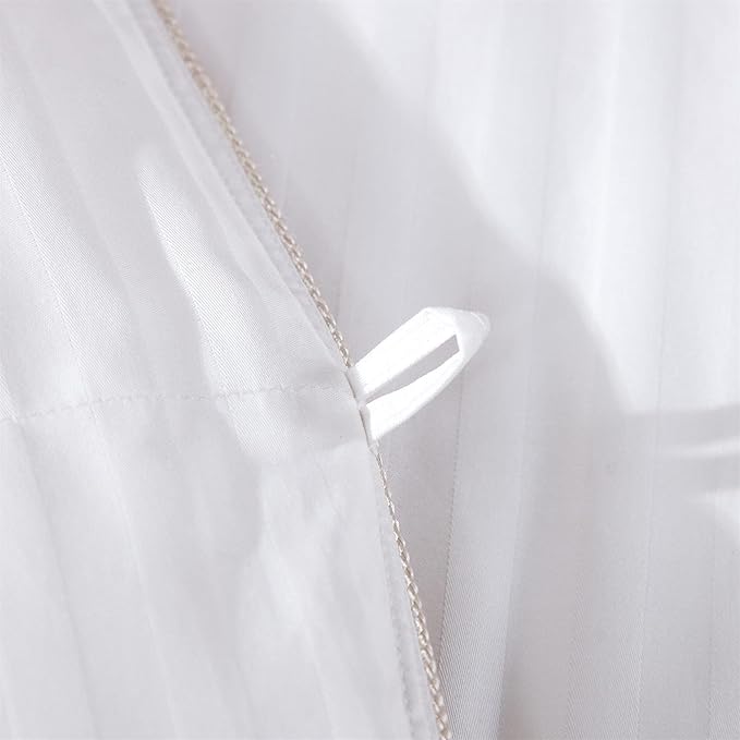 Egyptian Cotton Factory Outlet Store Luxurious All-Season Goose Down Comforter Duvet Insert, Exquisite Queen White Stripe Design, 1200 Thread Count 100% Cotton Down Proof Fabric, 55 oz. Fill Weight