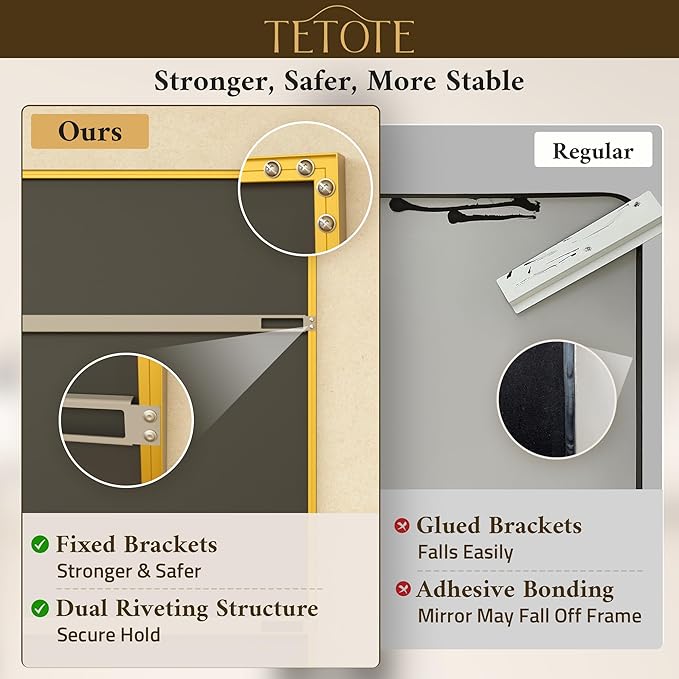 TETOTE Brushed Gold Mirror Beveled Frame 60" x 30" Large Brass Gold Rectangle Bathroom Vanity Wall Mirror for Over Sink, Modern Farmhouse, Tempered Glass, Shatterproof, Stronger Frame
