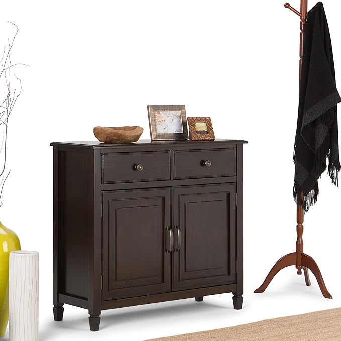 SIMPLIHOME Connaught SOLID WOOD 40 Inch Wide Traditional Entryway Storage Cabinet in Dark Chestnut Brown, For the Living Room, Entryway and Family Room
