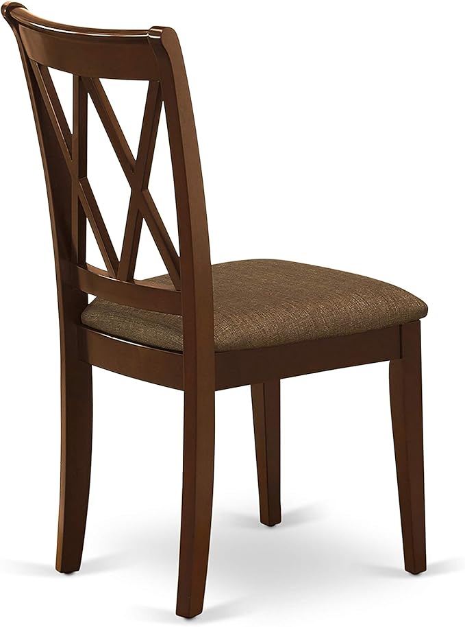 East West Furniture HBCL3-MAH-C 3 Piece Dinette Set for Small Spaces Contains a Round Dining Table with Pedestal and 2 Linen Fabric Dining Room Chairs, 42x42 Inch, Mahogany