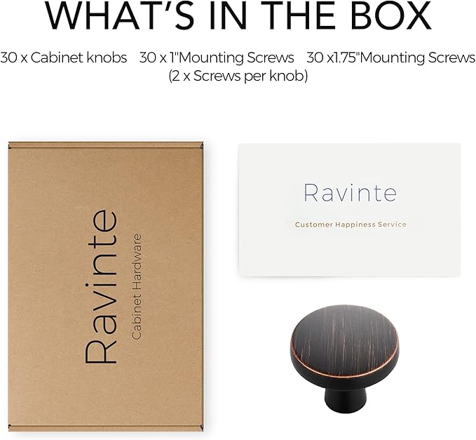 Ravinte 30 Pack Drawer Pulls 1-1/4 Inch Kitchen Cabinet Knobs Solid Round Dresser Drawer Knobs Oil-Rubbed Bronze Dresser Knobs Drawer Knobs Simple Cabinet Hardware for Cupboard Drawer Pulls