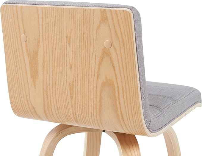Armen Living Vienna Modern Swivel 26" Counter Height Barstool with Gray Fabric Upholstered Seat and Patterned Oak Wood Finish