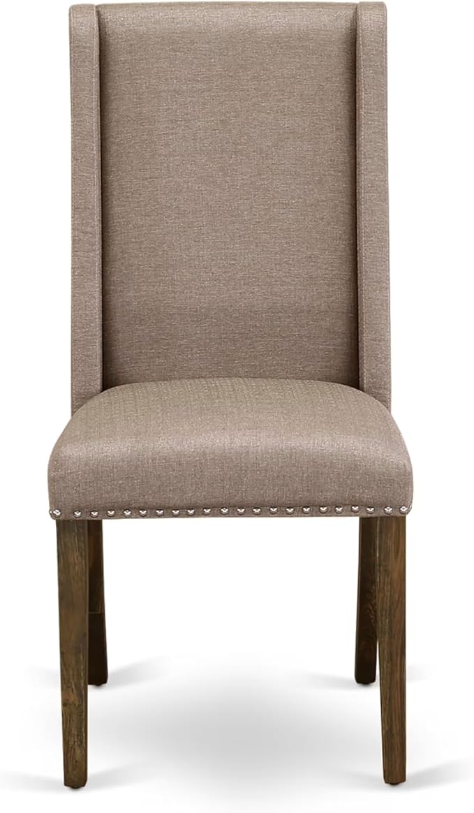 East West Furniture V777FL716-7 7 Piece Dining Room Table Set Consist of a Rectangle Kitchen Table with V-Legs and 6 Dark Khaki Linen Fabric Parsons Dining Chairs, 40x72 Inch, Multi-Color