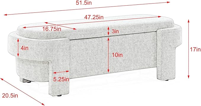 KEIKI 51" Linen Ottoman Bench with Large Storage Space, Upholstered Seating Foot Rest Stool Furniture for Bedroom, Living Room, Entryway, Yellow