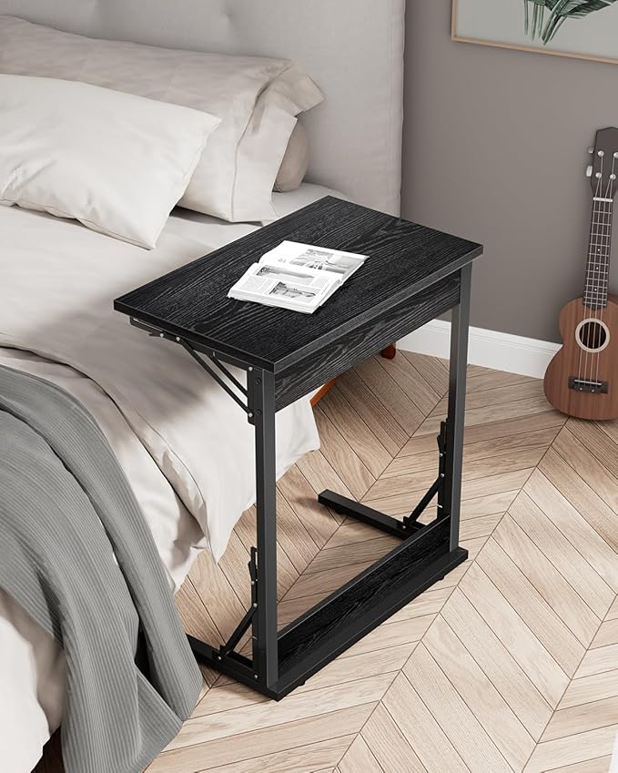 Tatub Folding TV Tray Table, 24" Wide C-Shaped End Table for Couches, Small Sofa-Side Laptop Desk with Metal Frame for Living Room, Bedroom,Black